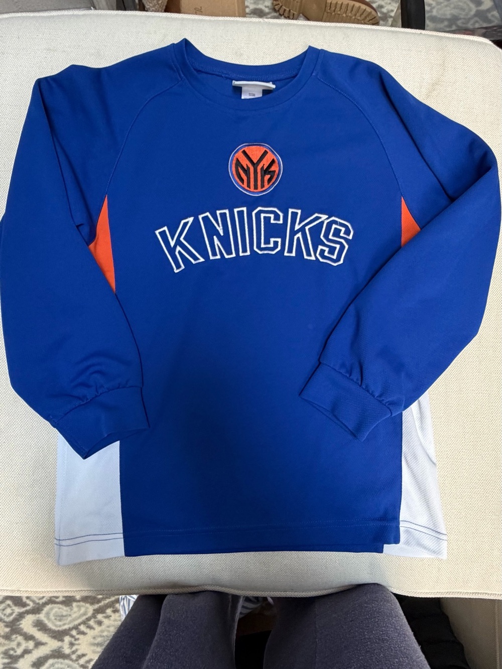 NBA Kids Knicks Crewneck Sweatshirt in Royal Blue with Orange
